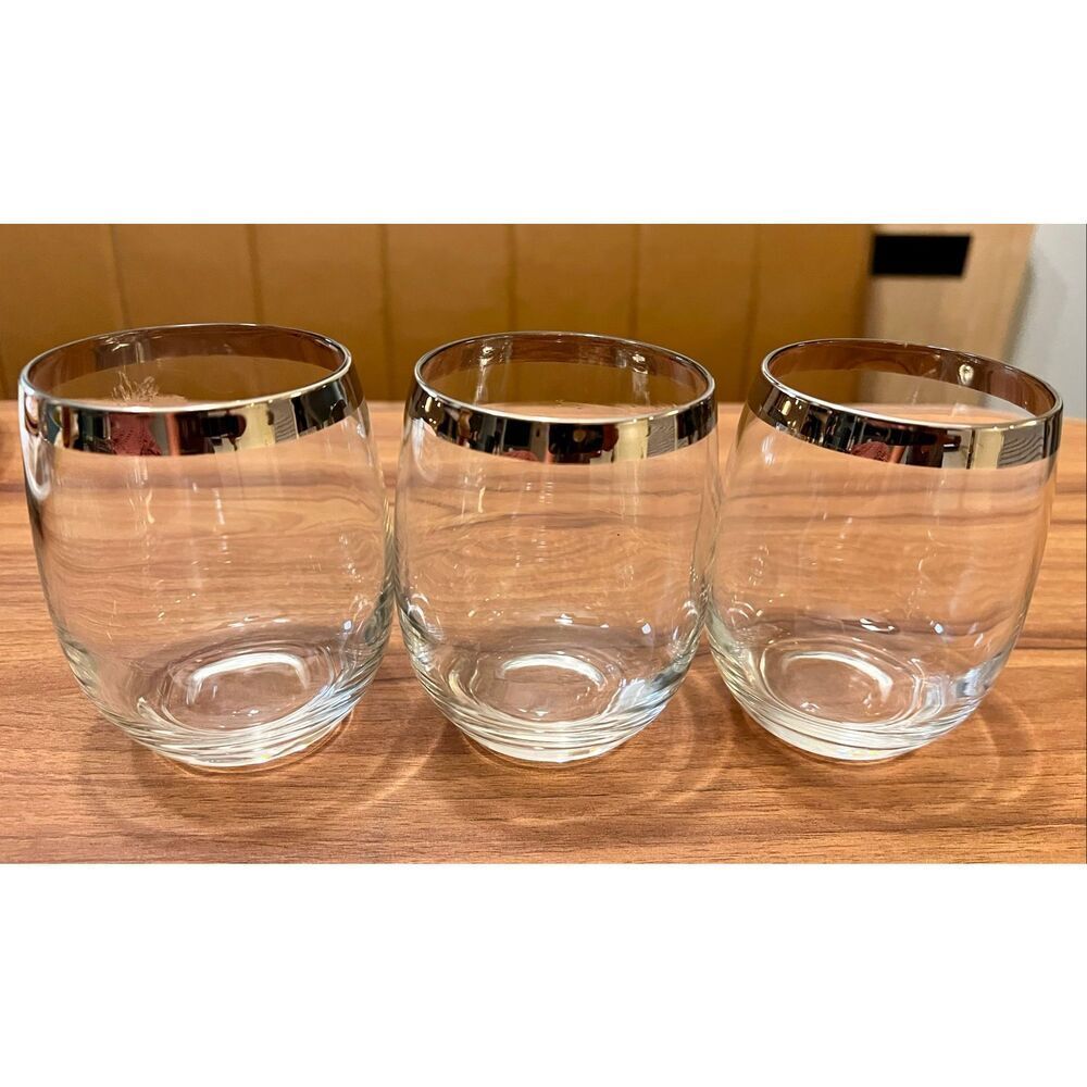 Set of 3 Roly Poly Dorothy Thorpe Silver Banded Cocktail Glasses